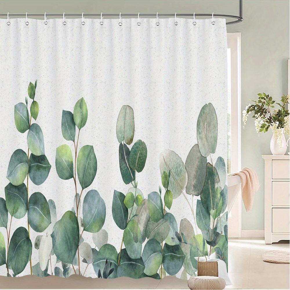 

Eucalyptus Leaf Shower Curtain Mint & Forest Green Watercolor Botanical, Realistic Staggered Leaves, 12 Hooks, 70.87×70.87 Inch W60H190(CM)-1 Pcs