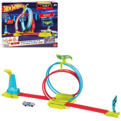 Hot Wheels Neon Speeders Razor Stunt Spielset [Spielset mit 1 Mini-Auto] [Ab 4 Jahren] [Geschenk] HPC05