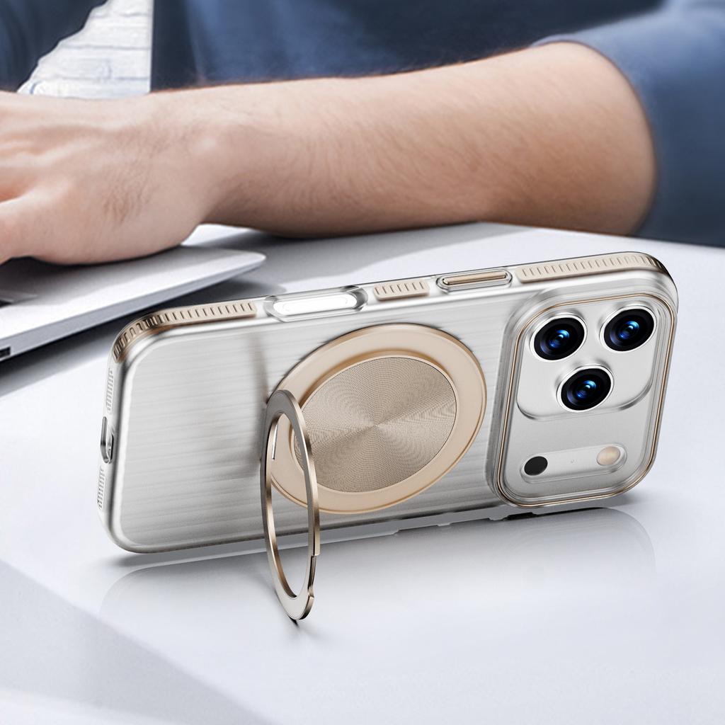 Luxury Rotating Magnetic Stand MagSafe Case for iPhone 17 16 15 14 13 12 Pro Max 17Air 17Pro 16e Metal Button Ripple Shape Cover