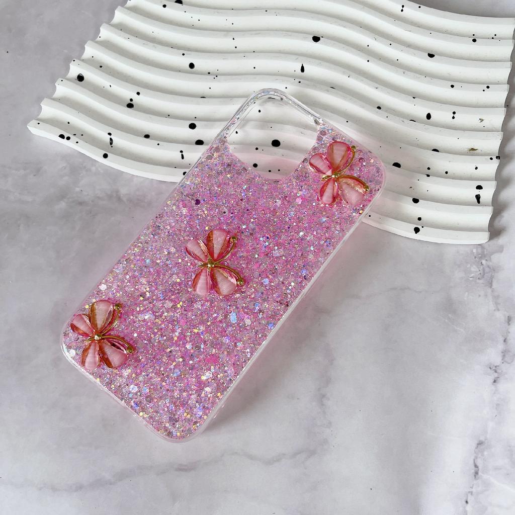 Für iPhone 14 Hülle Weiches TPU Epoxid Glitzer Handyhülle 3D Schmetterlinge Design Ästhetisch