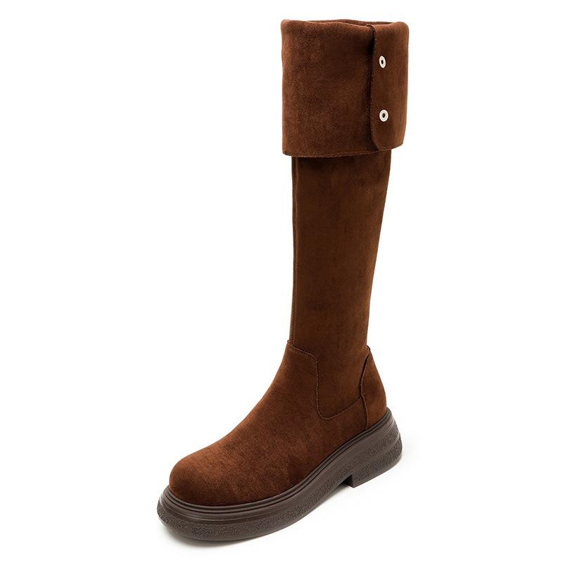 Returned Female Love Beans Over the Knee Boots Children's Long Boots Autumn and Winter Thick-soled Maillard Long Boots High Boots Brown Knight Boots