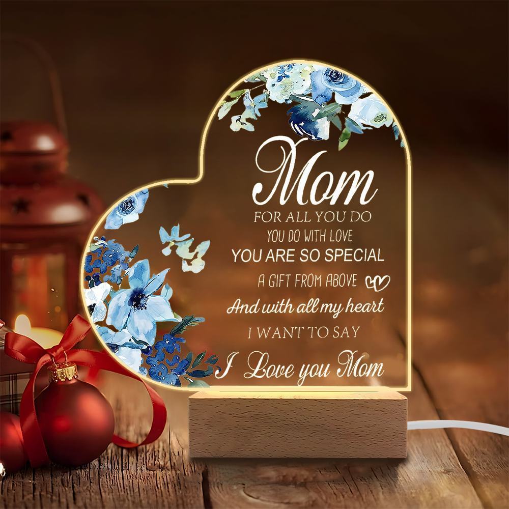

1PC Acrylic Luminous Ornament Photography Accessories, USB Base, Mom Gift, Blue Floral Heart Figurines Plastic чистый