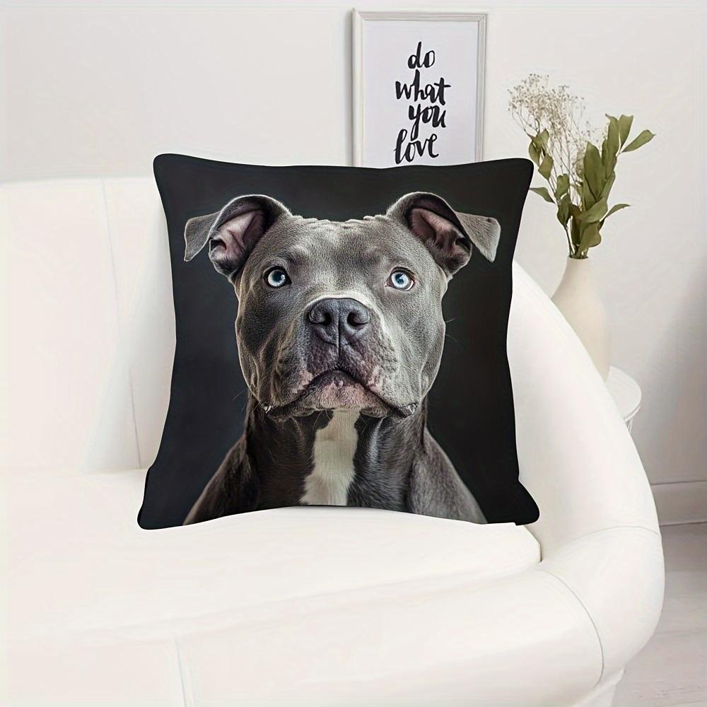 1Pc Pit Bull Portrait Print Throw Pillow Cover,Suitable For Sofa,Bedroom,Living Room,A Stylish Gift For Animal Lovers