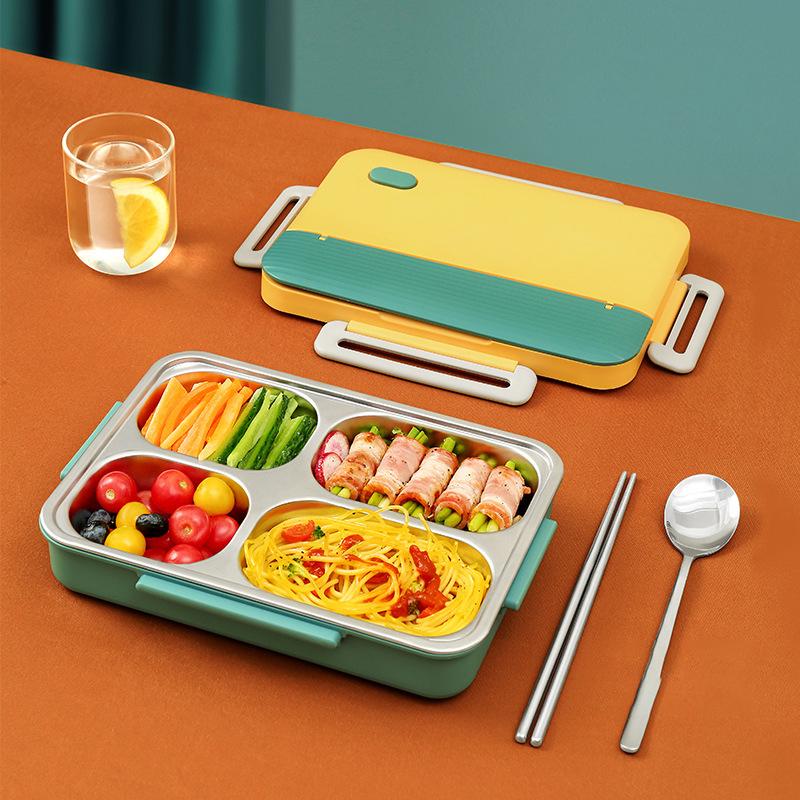 MeyJig Lunch Box Stal Nierdzewna Szczelny Pojemnik Bento Przenośny 4 Przegródki Pojemnik na Jedzenie 930ml