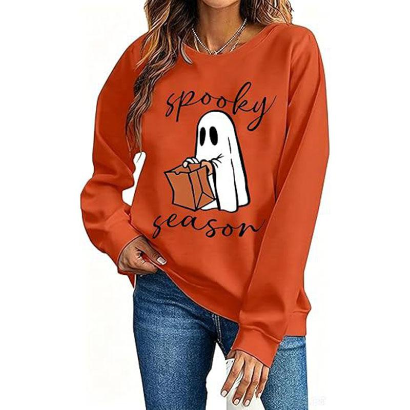 Hallowmas Ghost Print Long Sleeve Sweatshirt Women Crew Neck Oversized Pullover Top