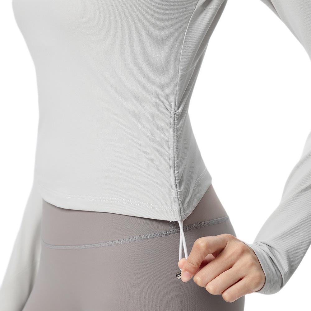 Women's Long Sleeve Slim Fit Yoga Top - High Stretch, Quick Dry, with Side Drawstring for Fitness & Running (Autumn/Winter)