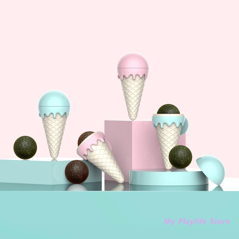 Funny Ice Cream Catnip Balls Toy for Cats Rotatable Edible Balls Healthy Self-Adhesive Catnip Ball Natural Plants Ingredients