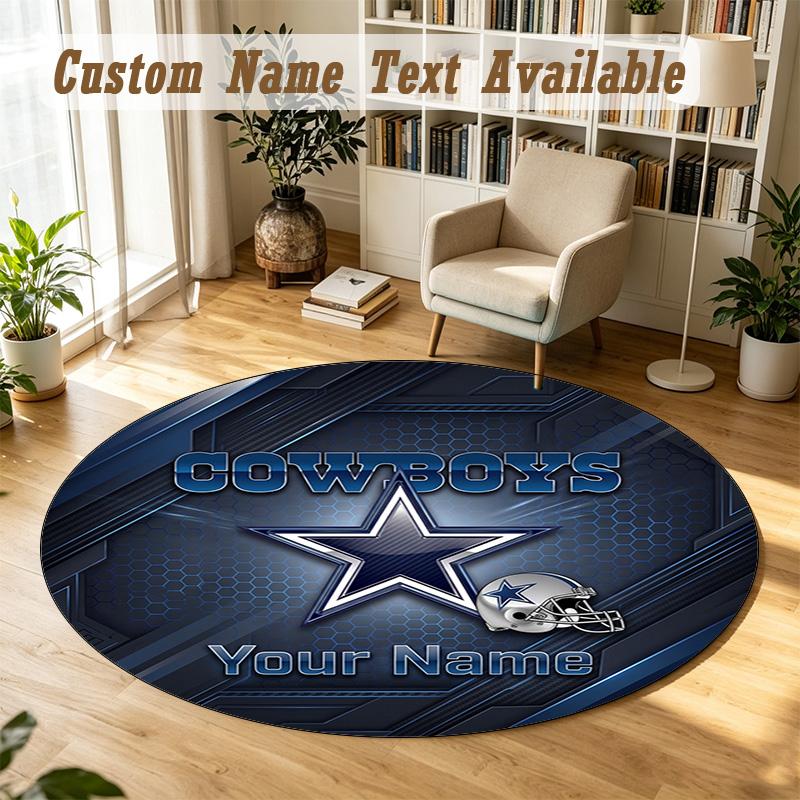 Round Rug Custom NameDallas Cowboys Pattern Non Slip Carpet Home Floor Decor