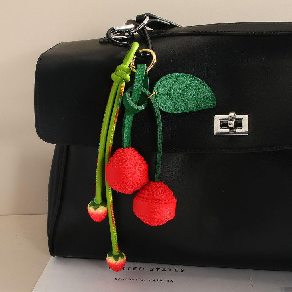 Pu Cherry Strawberry Keychain Bag Charm With Handcrafted Fruits For Fashionable Accessories