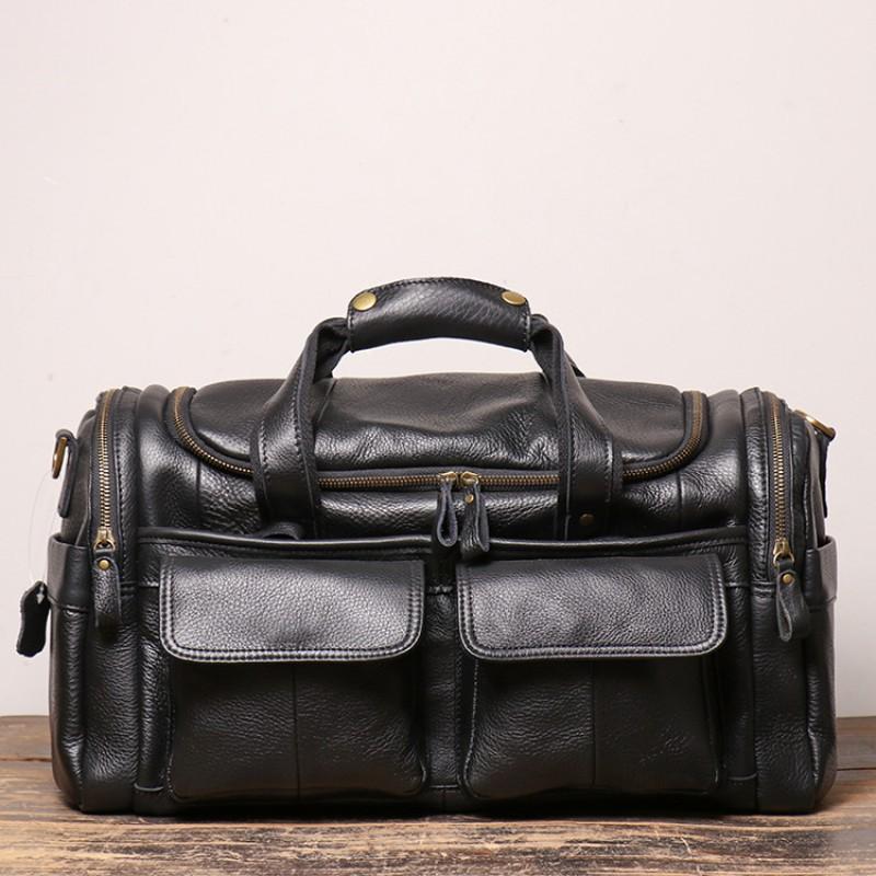 Cowhide Hand-held Travel Bag Sandblasted Leather Men s Fitness Luggage Genuine Shoulder Crossbody чёрный