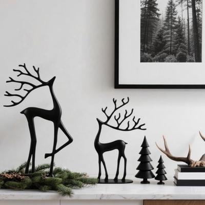 Yousheng 1/2Pcs Christmas Reindeer Statue with Scarf Minimalist Elk Silhouette Figurine Deer Sculpture Home Office Desktop Decoration Ornament