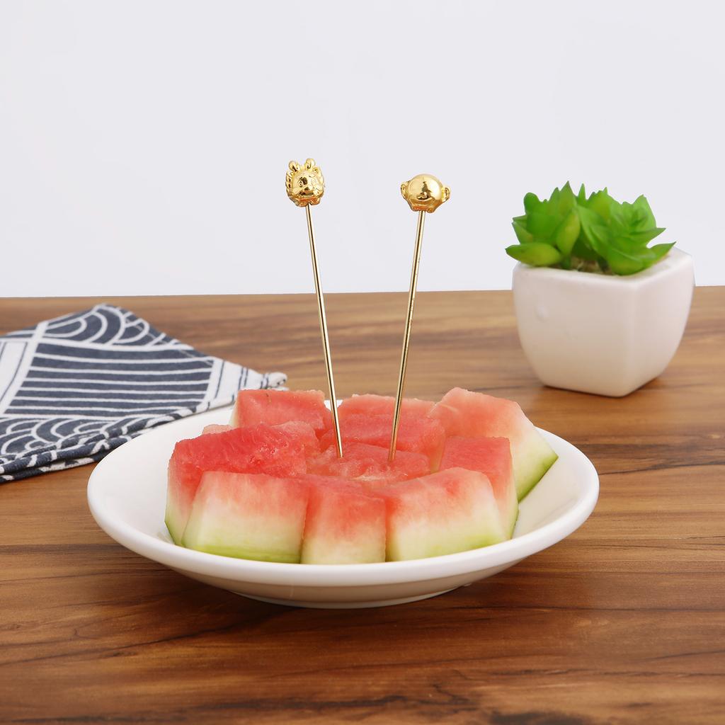 1PCS Stainless Steel Cocktail Sticks Golden Fruit Sticks Reusable Drink Picks Martini Picks Toothpicks for Drinks