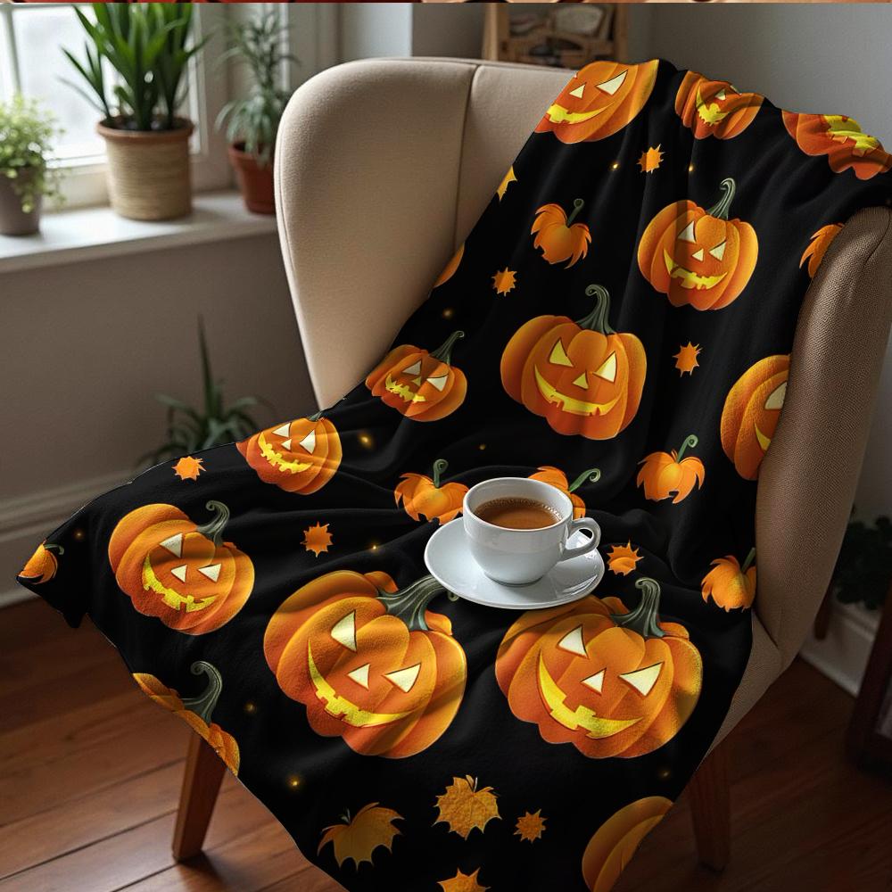 Autumn Ghost Pumpkin Cartoon Anime Print Flannel Blanket Soft Warm Throw for Kids Bedroom Sofa Christmas Office Car