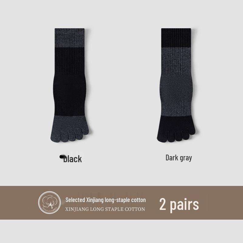 Men's Sports Cotton Five-Toe Socks: Sweat-Absorbent, Anti-Odor, Mid-Calf, Solid Colors, Autumn Collection.