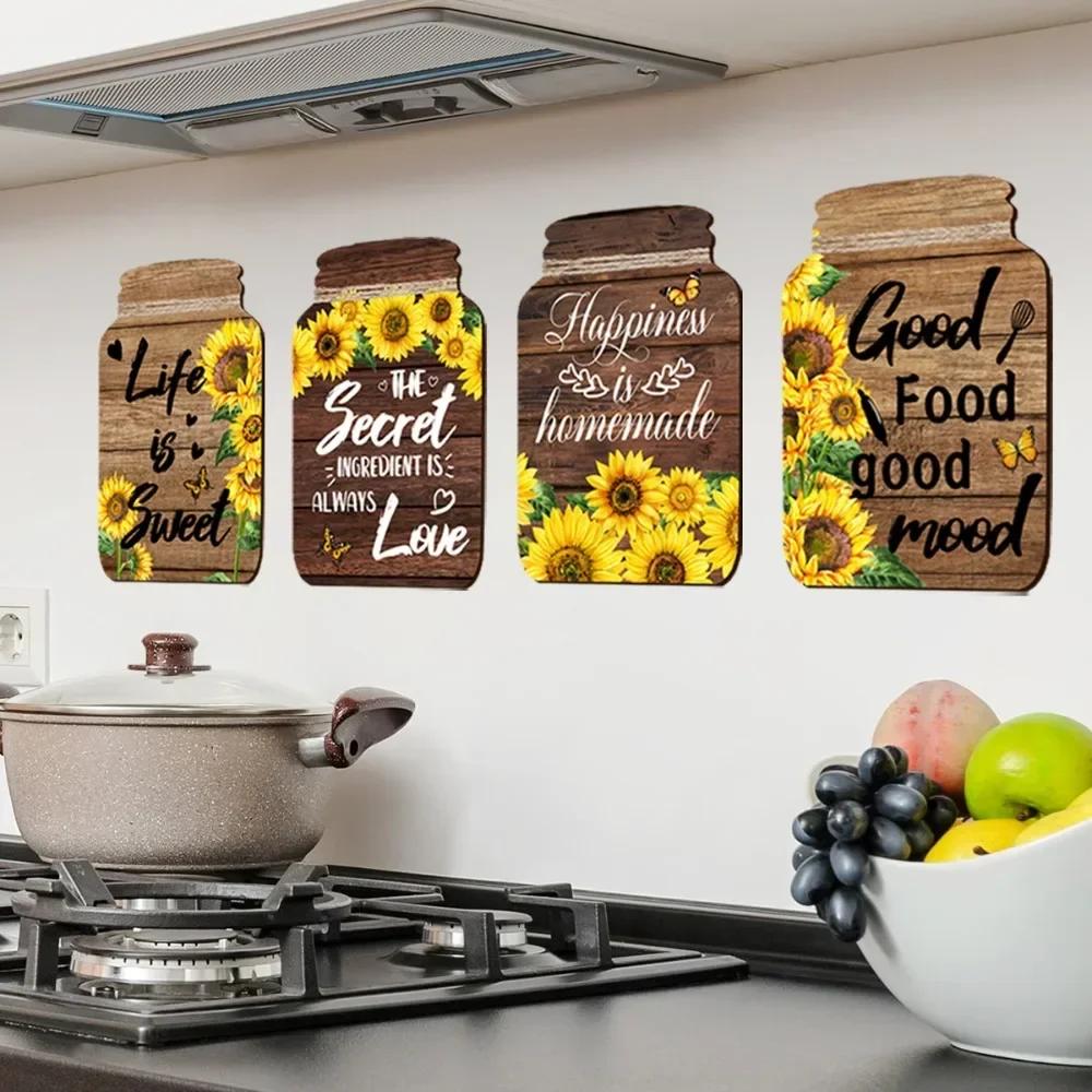New Style Sunflower English Wall Sticker, Home Self-adhesive Wall Sticker for Restaurant and Kitchen Background Walls