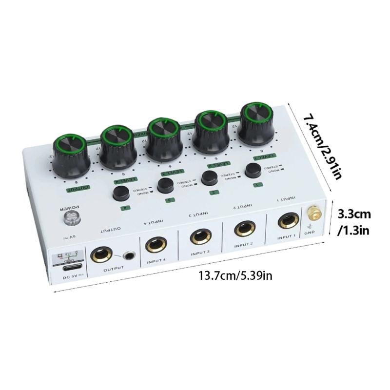 4 Channel Auditory Mixer Simultaneous Connection With Low Noise Recording And Stereo Output For Home Studio And Podcasting