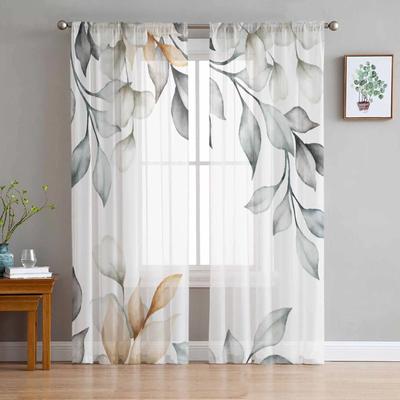 Plantes d'été feuilles aquarelle rideaux transparents pour salon cuisine fenêtre rideaux chambre Tulle Voile rideaux