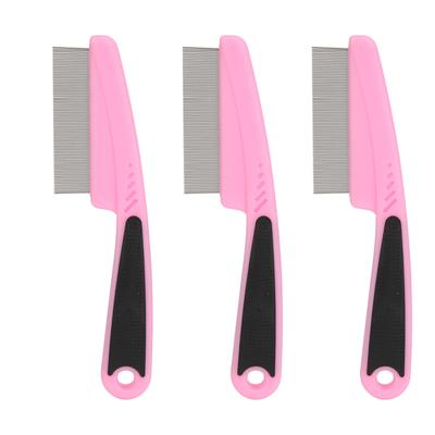 Professioneller Floh-Gesichtskamm Edelstahl Knotenentferner Ergonomische Tierpflege Flohkamm Pink