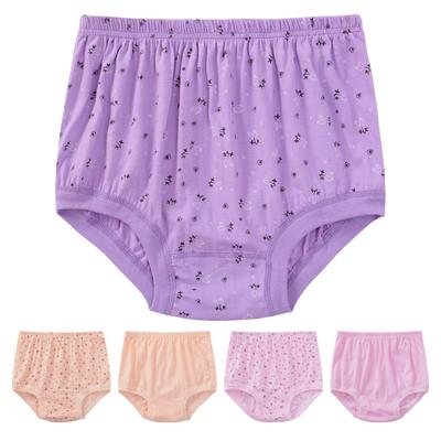 Mid-aged Women Panties Printing Elastic Waist Loose Cotton Plus Size High Waist Mother Grandmother Daily Wear Underpants Sport