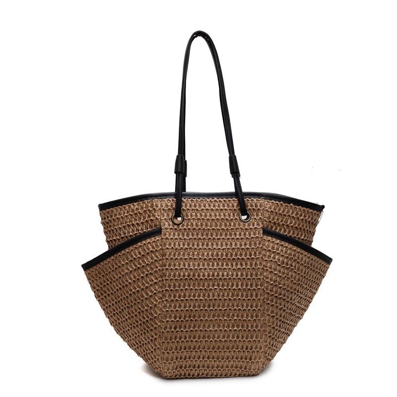

Versatile large-capacity straw bag women s summer new seaside vacation leisure woven bag fashionable shoulder bag welt zipper