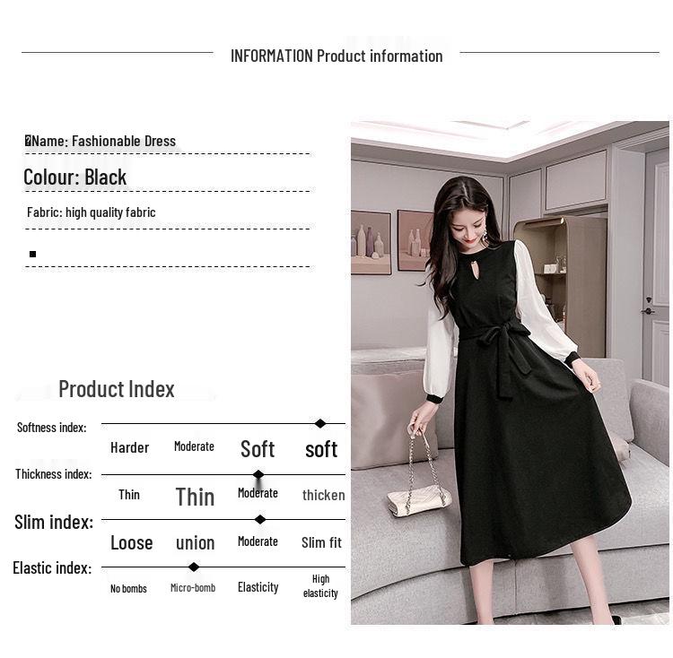 French 2025 Elegant Slimming Waist-Cinched Long-Sleeved Dress for Spring and Autumn in Korean Style.