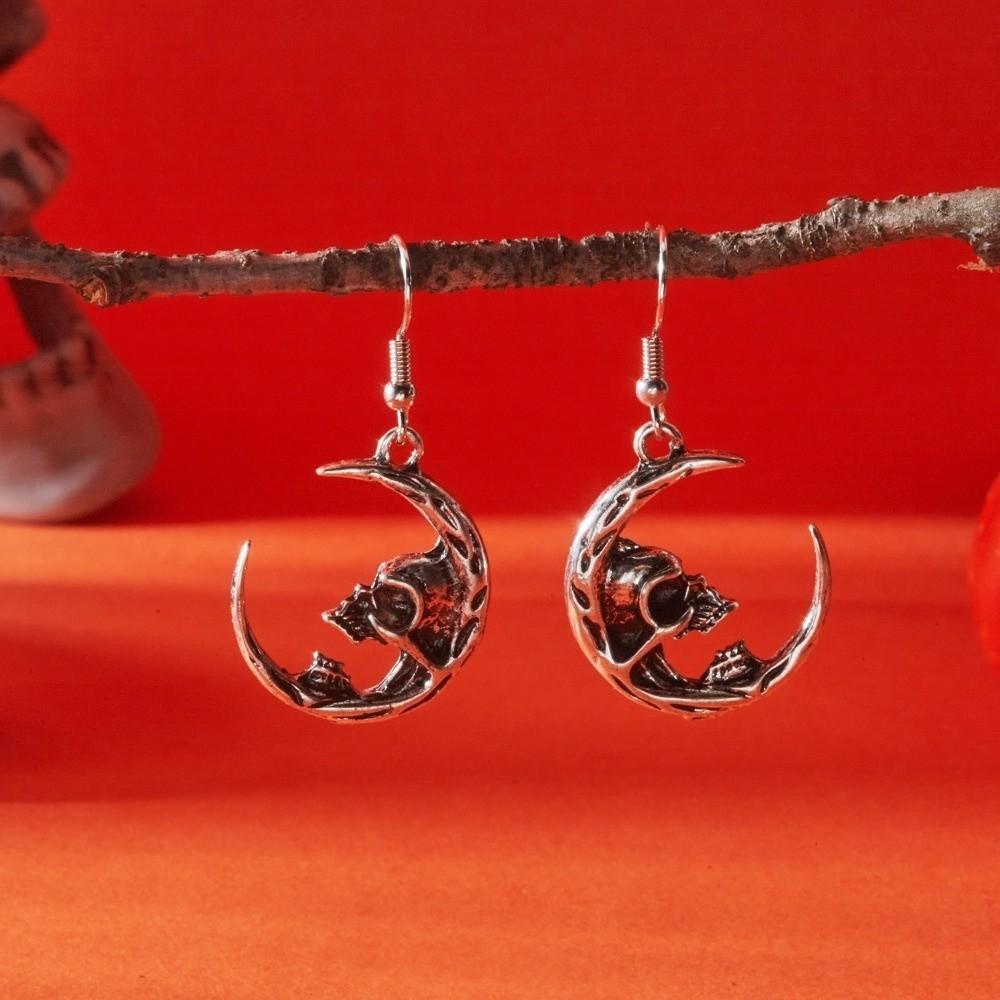Moon Ghost Ear Studs Metal Skull Dangle Earrings Retro Halloween Earrings  Party