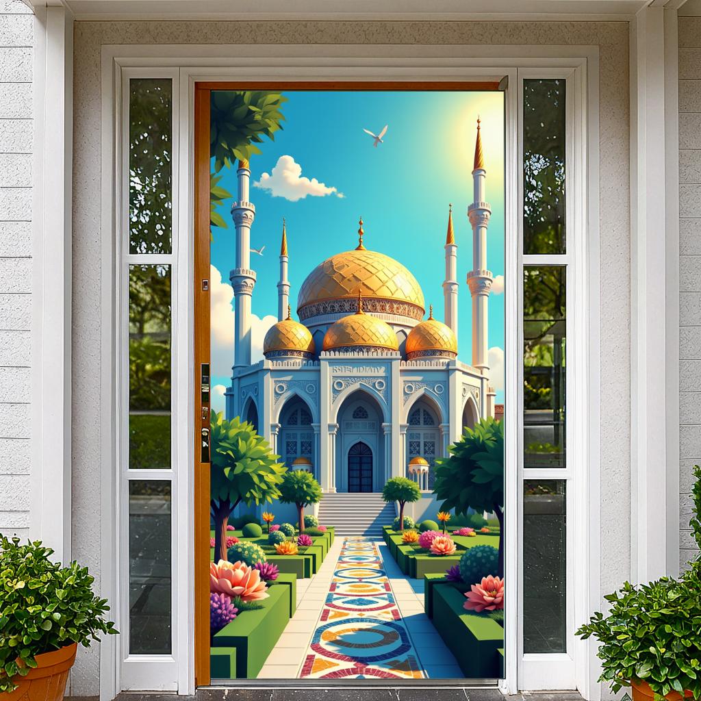Islamic Mosque Large Tapestry for Ramadan Eid Mubarak Prayer Backdrop Curtains Wall Hanging Decor Muslim Scenic Banner