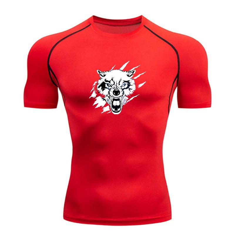 Men's Compression Workout T-Shirt, Ferocious Roaring Wolf Gr