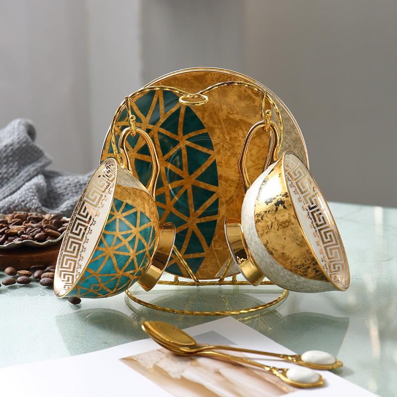 European Coffee Set Bone China Coffee Cup And Saucer Set Retro Luxury Porcelain Cup For Birthday Gift Couple Set With Gift Box