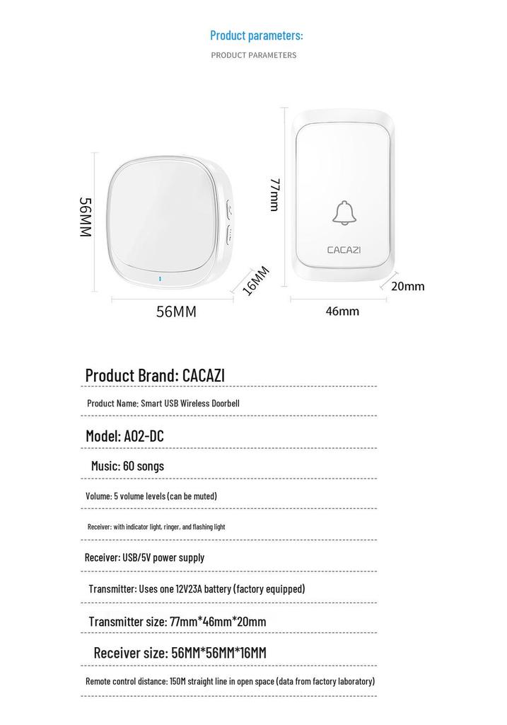 Wireless Smart Doorbell with Long-Range Music Reminder and Flashing Alert for Elderly