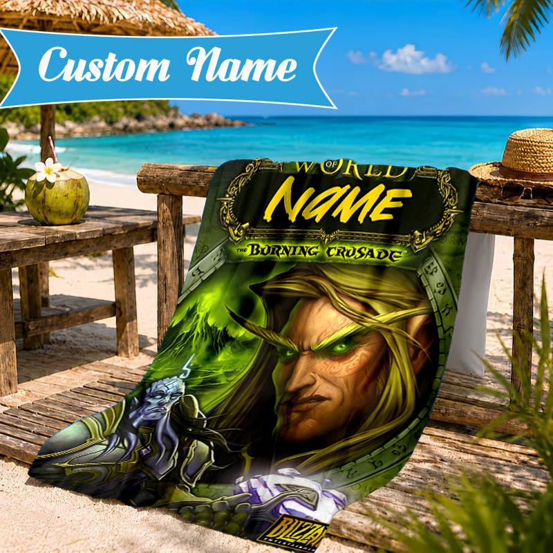 Custom Name World Warcraft Beach Towel Microfiber Beach Towel, Lightweight and Quick-Dry, for Summer Travel, Swimming Pool Gift