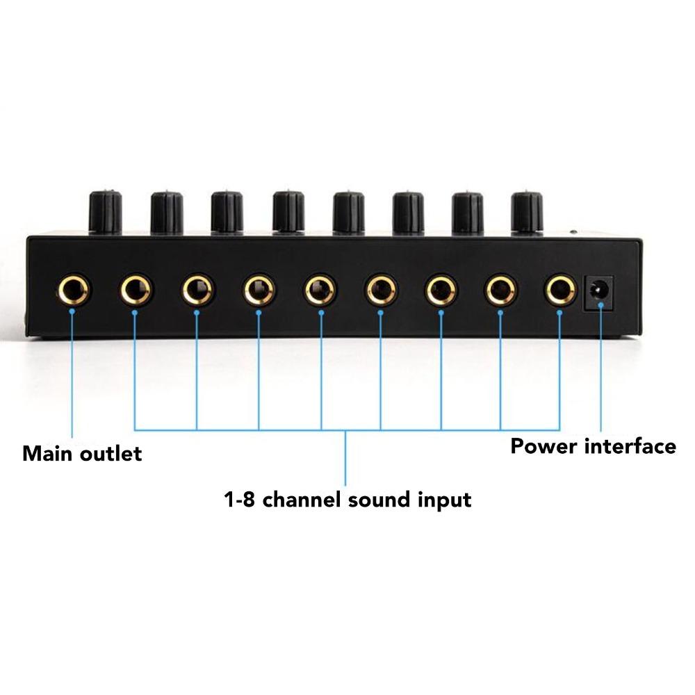 1/4" TRS Input/Output Stereo Headphone Amplifier 8-Channel Channel Line Mixer Studio Recording