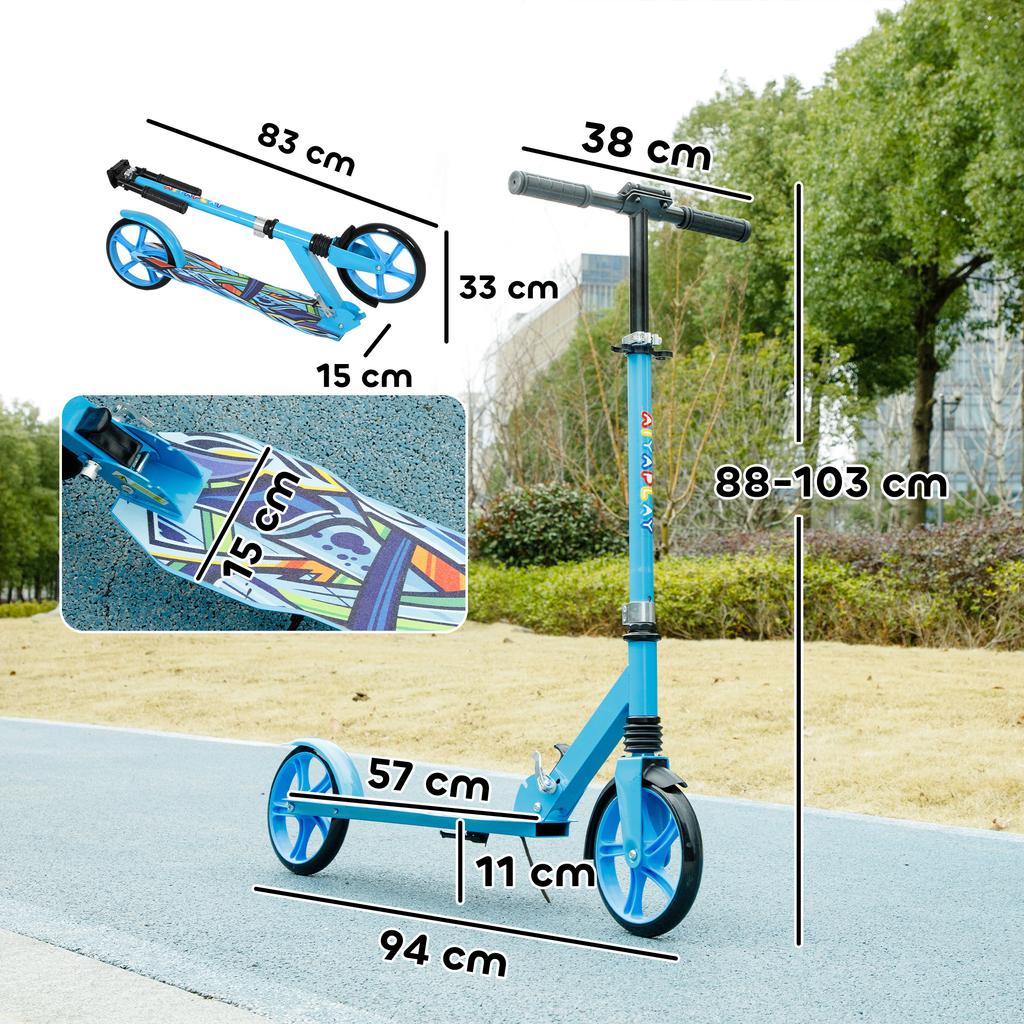 Foldable Kids Scooter with Adjustable Handlebar, 200mm Big Wheel, Rear Fender Brake, for Ages 6-12 Years, Blue