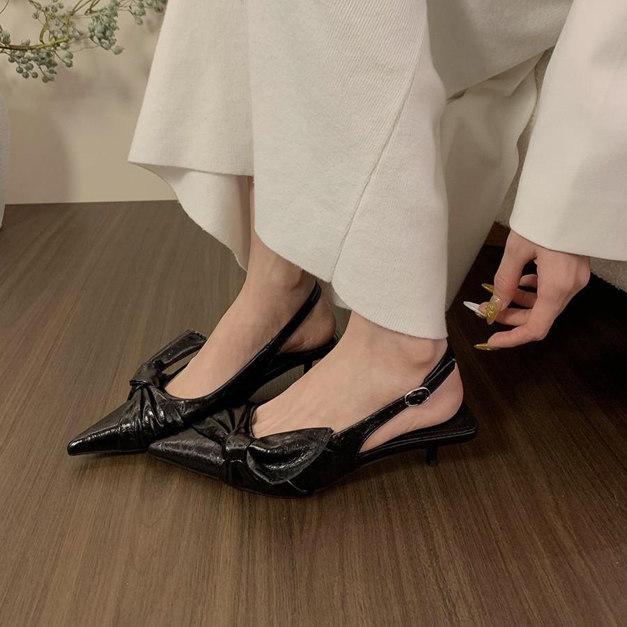 Silver kitten and high heels women's shoes 2025 new spring temperament with skirt pointed empty single shoes