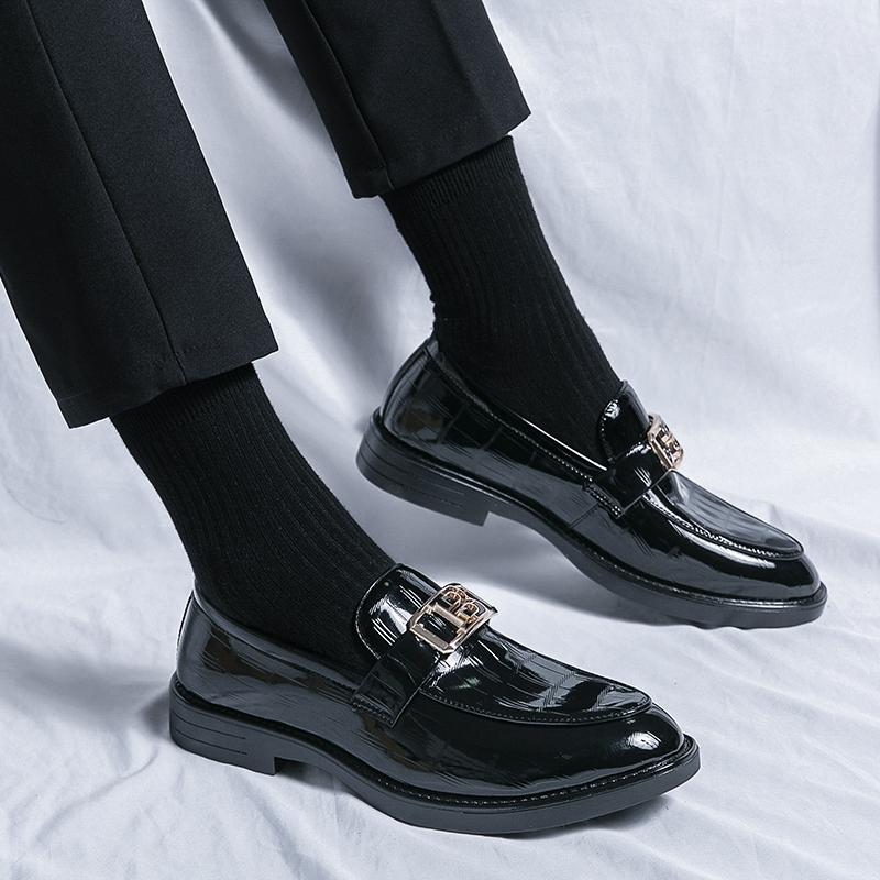 Men's Business Shoes Patent Leather Stone Pattern Mens Dress Loafers Slip-On Round Toe Wedding Party Shoes Size 38-45 Men Flats