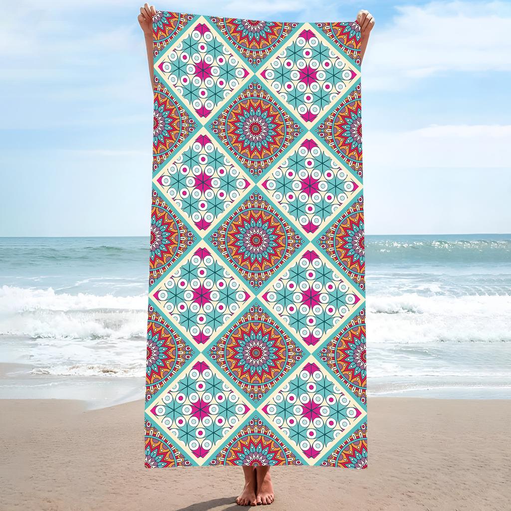 75x150cm Boho Ethnic Geometric Beach Towel Microfiber Aztec Mandala Print Bath Towel Quick Dry Soft Absorbent for Swimming Pool