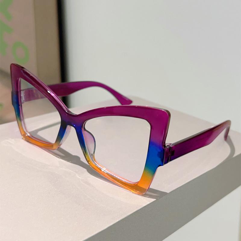 Butterfly Shaped Glasses Women Fashion Oversize Blue Light Blocking Optical Frames Trendy Patchwork Rim Design Eyeglasses
