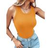 Women's Crew Neck Tank Top Slim Fit Street Style Ribbed Knit Built In Bra Adjustable Strap Solid Color Summer Layering Sleeveless Vest