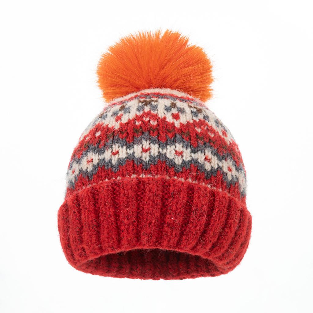 Winter new jacquard wool hat women's thickened warm windproof hat pullover hat cute hairball knitted hat