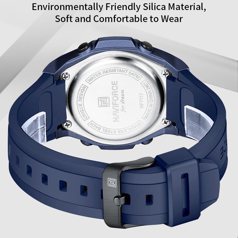NAVIFORCE Digital Watch for Men Boy Waterproof Silicone Strap LCD Dial Luminous Countdown Boy Men's Sports Multifunctional Watch NF7117