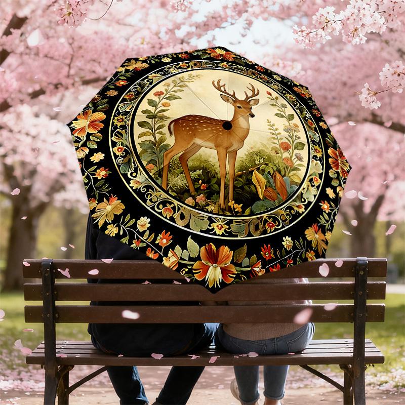 1PC deer floral Umbrella-8-Rib Reinforced, Automatic Open, Lightweight & Durable, Cute Fashion Accessory for Outdoor-K1316