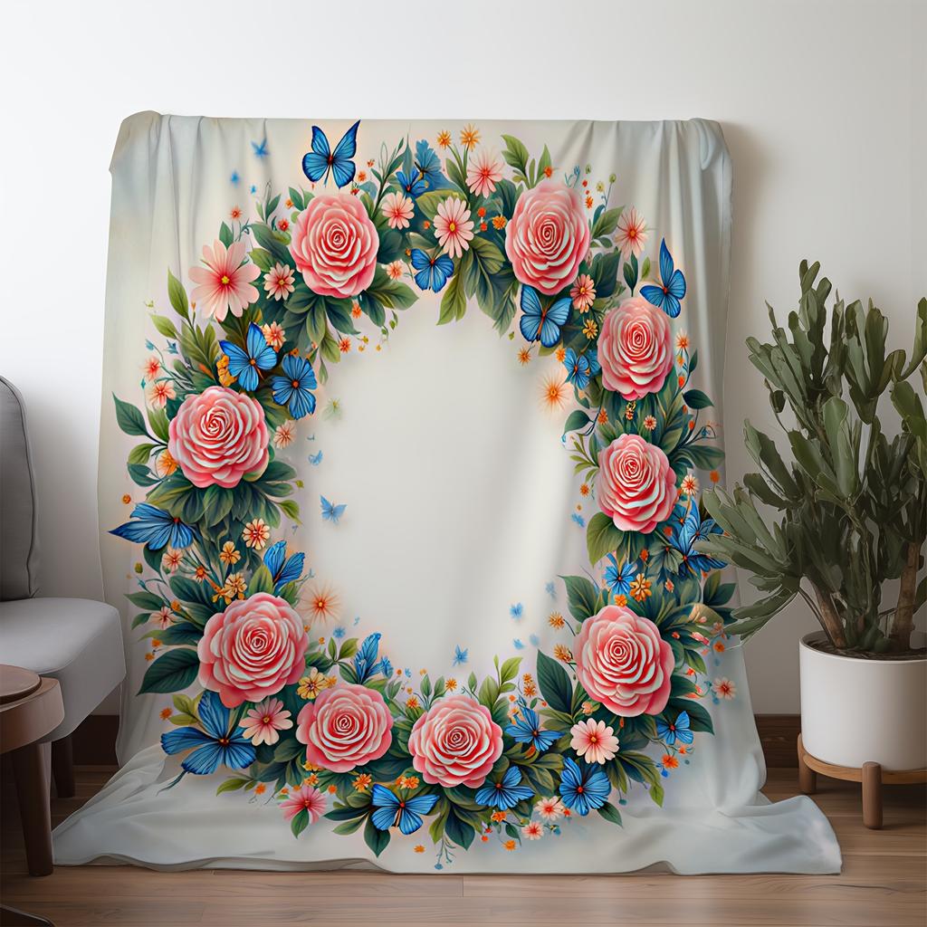 Vintage Floral Throw Blanket - Soft Flannel All-Season Couch Bed Sofa Cover - Elegant Home Decor in Pink, Blue, Green, Beige, Wh