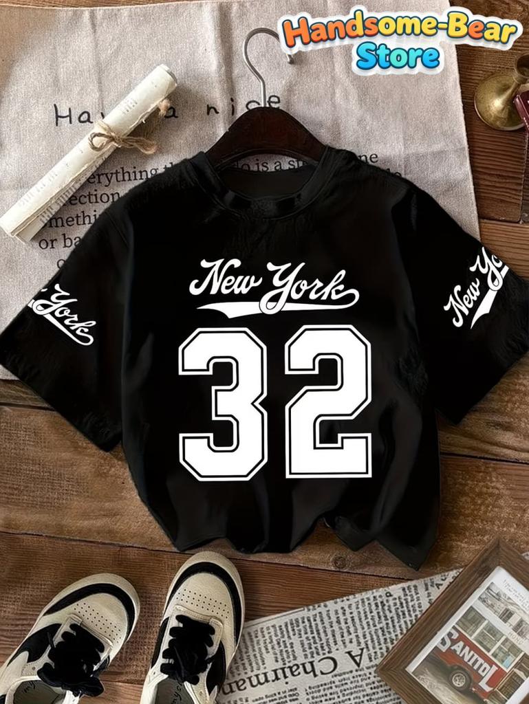 T-Shirt for Kids Girls' Number Digital Print Pattern Sports Style Round Neck Short Sleeve Football Jersey T-Shirt Girls Clothes