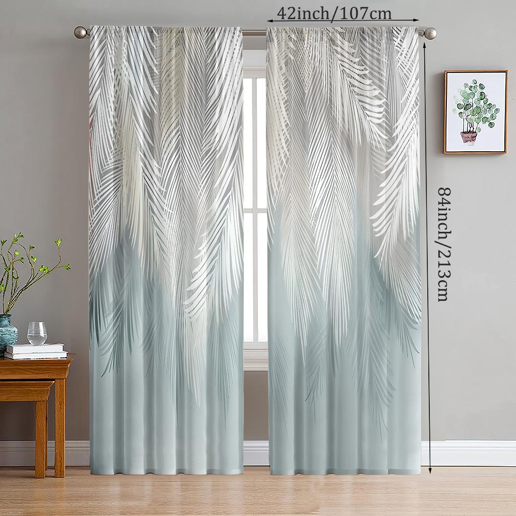 

2 шт. - Полиэстеровые шторы с белыми и синими перьями, шторы с кулиской 42 * 84, украшение для спальни, гостиной, семейной комнаты 14Wx47L(35x120CM)x2