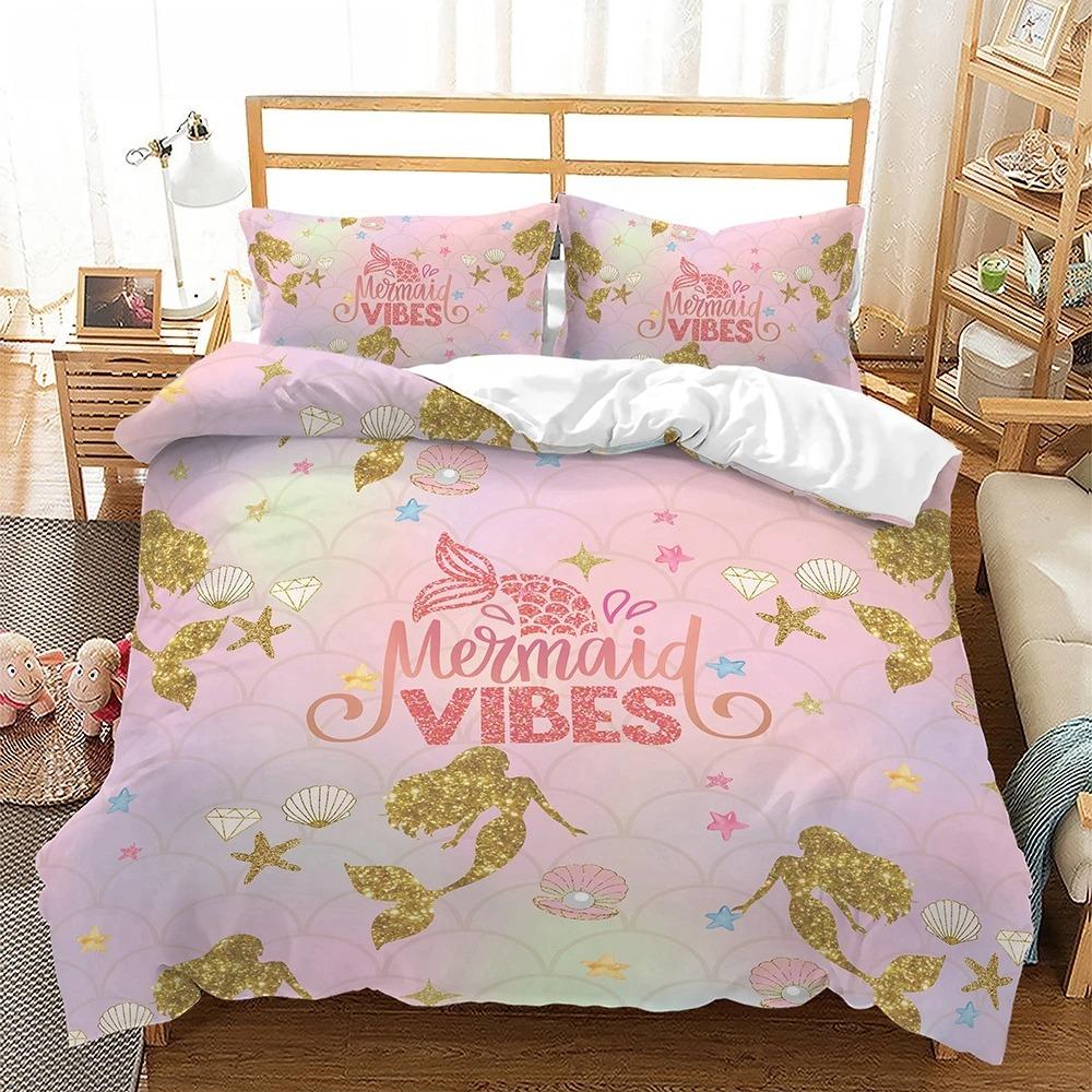 

Single/Twin/Double/Queen/King Size 3D Mermaid - Themed Bedding Set With Duvet Cover And Pillowcases For Girl Kids EU Single(135*200cm)3pcs