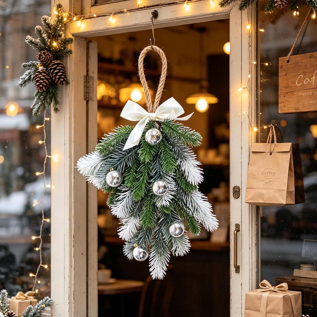 Upside Down Christmas Tree Wreath with Water Drop Ornaments for Holiday Decor