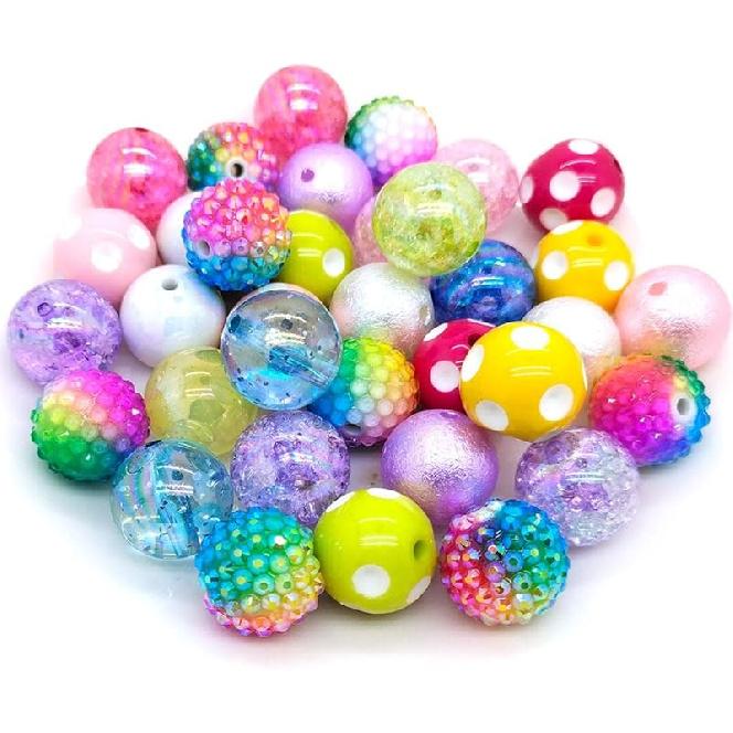 20mm, 16mm, 14mm, 12mm, 10mm Colorful Rhinestone Beads Round Spacer Beads for Jewelry Bracelet Necklace Pen Bag Chain Making Crafts Supplies (16mm