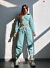 European and American fashion casual women's solid color long-sleeved waist cardigan hooded sweater strappy pants two-piece set