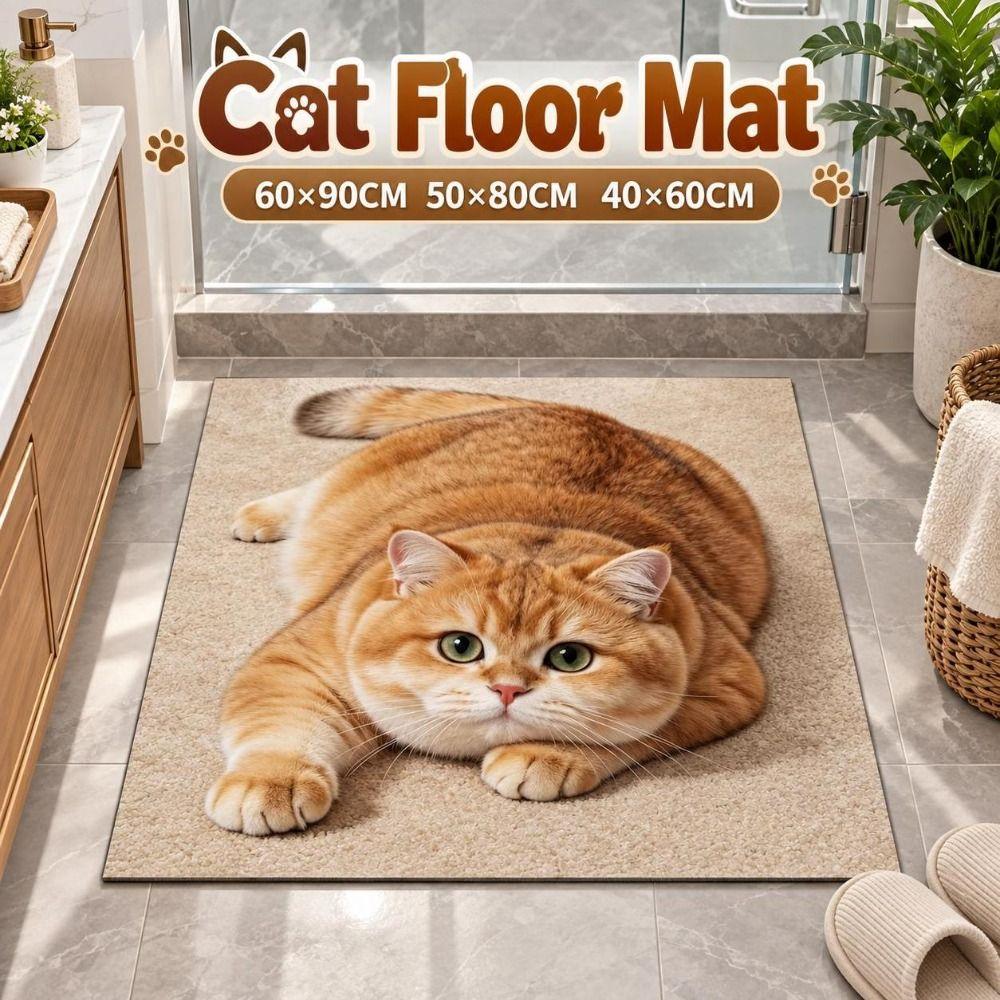 Realistic 3D Cat Floor Mat 40×60CM 50×80CM 60×90CM Bedroom Door Rug Bathroom Carpet Home Decor