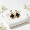 Black Four-Petal Ear Cuffs,Style Versatile Micro-Setting Daily Earrings, Trendy Stud Earrings Vintage Elegant Niche Ear Accessory